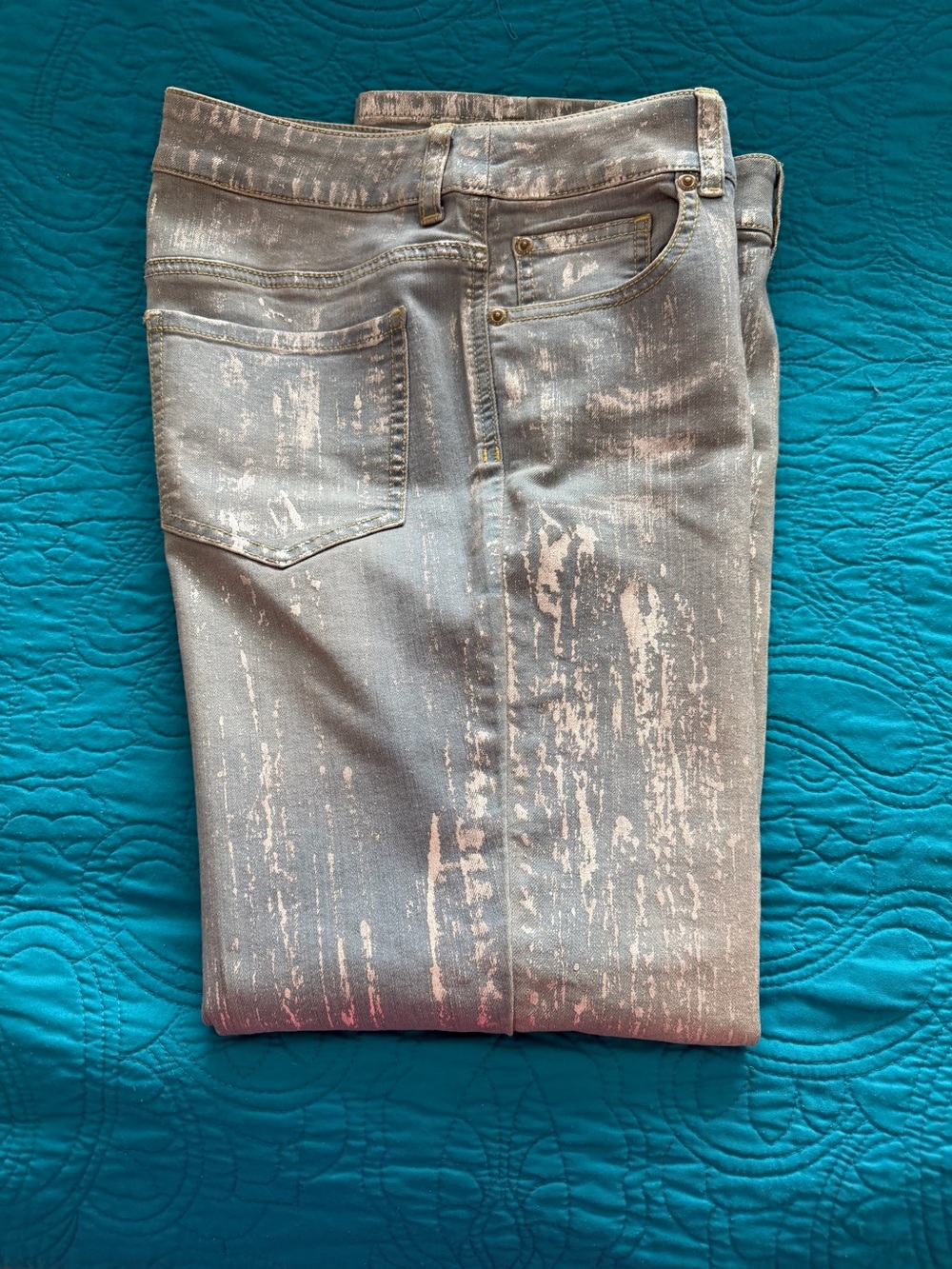 Chico's Women's Skinny Jeans in Washed Gray with White Paint-Effect